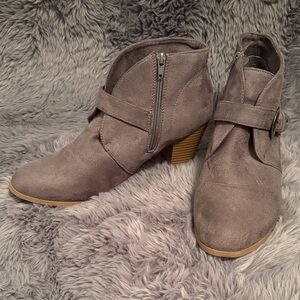 Maurices Gray Suede Ankle Booties with Buckle Strap